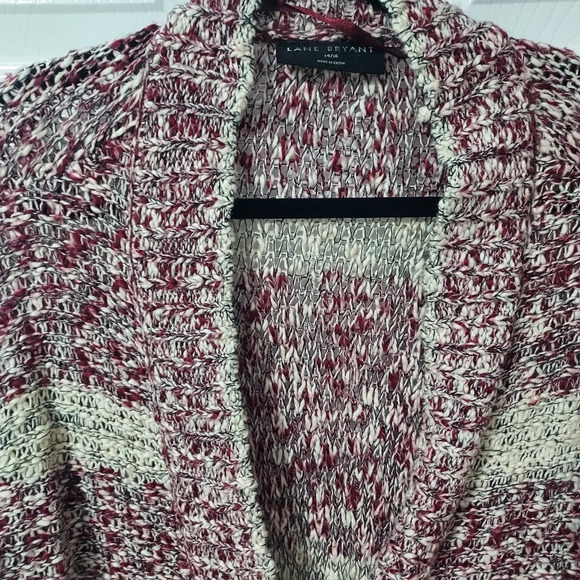 NWOT Lane Bryant Maroon Classic Long-Sleeve Button-Front Cardigan Marl Stripe 1X - Picture 4 of 12